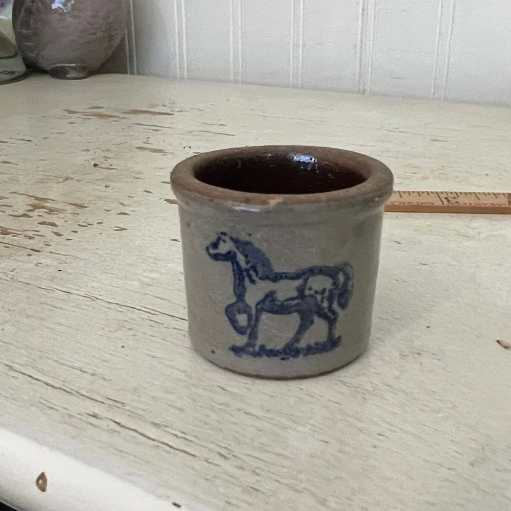1990 Miniature Salt Glazed Stoneware Dollhouse horse equine  Crock 2